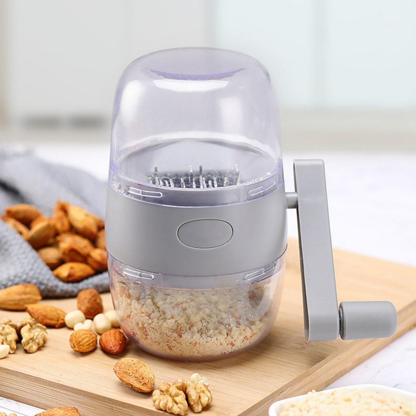 Manual Nut Grinder, Portable Nut Chopper Hand Crank for All Nuts Walnut Pecans, Food Chopper Garlic Cutter Hand Held Food Shredder Cutter Mincer Blender Kitchen Tool(Grey)