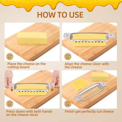 Stainless Steel Butter & Cheese Slicer – 18 Wire Cutter for Perfect 1/4" Slices, Ergonomic Handle, Dishwasher Safe for Butter, Cheese & Soft Foods