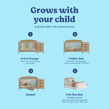Graco Benton 4-in-1 Convertible Crib and Changer – GREENGUARD Gold Certified, Crib & Changing-Table Combo, Water-Resistant Changing Pad, Converts to Toddler Bed, Daybed and Full-Size Bed (Driftwood)