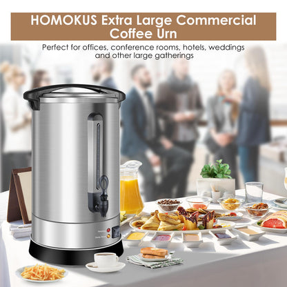 HOMOKUS Commercial Coffee Urn, 120 Cup Extra Large Hot Water Urn, 18L Silver Double Wall Stainless Steel Large Coffee Urns, 1500W Quick Brew Commercial Coffee Percolator Electric for Gatherings