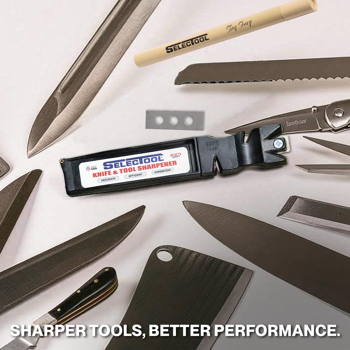 SELECTOOL Knife Sharpening System Complete Kit - Father’s Day Gift for Dad, Manual Knife & Tool Sharpener for Kitchen Knives, Pocket Knives, Scissors & Outdoor Tools, Made in USA