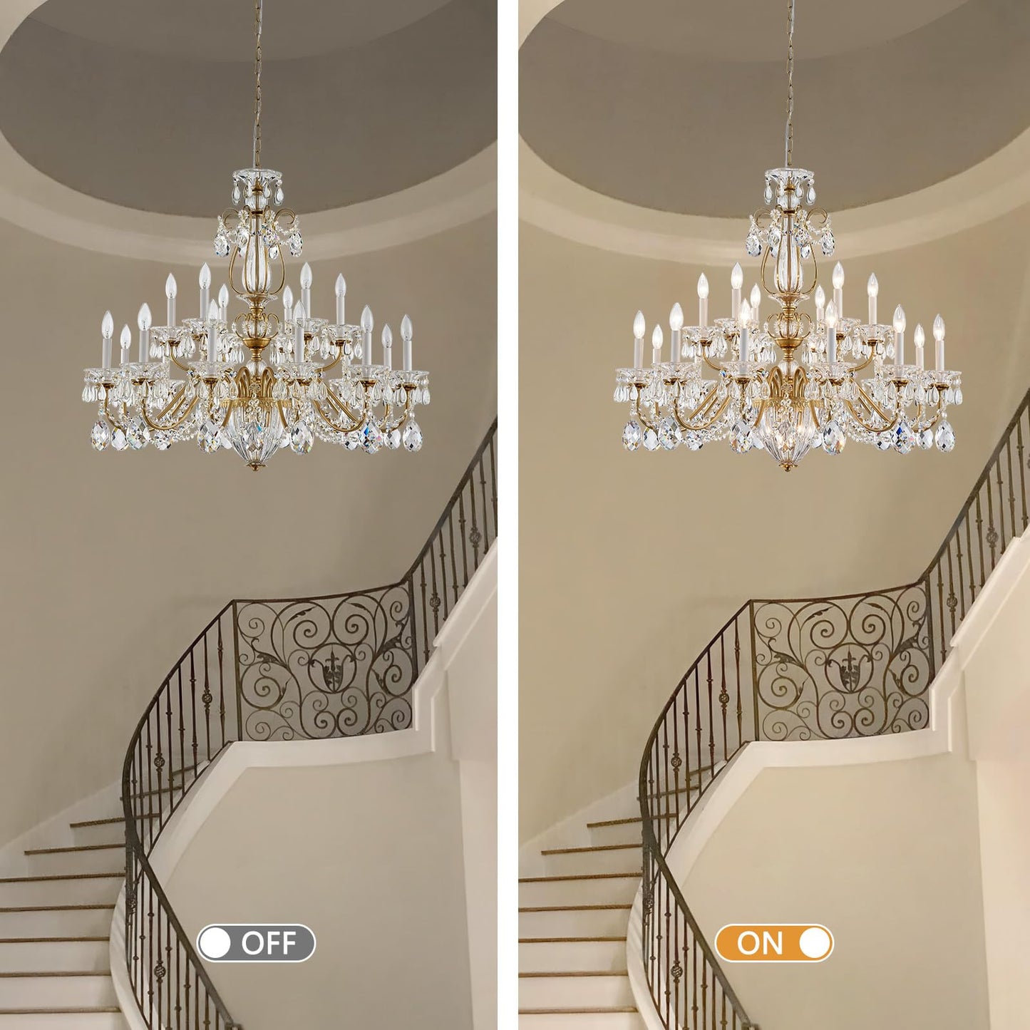 SHEKAITAO Vintage 2 Layers Crystal Chandelier for High Ceilings, 18-Light Brass Chandelier, Pendant Ceiling Light Fixture for Living Room Hallway Lobby Foyer Entrance Hotel Banquet Hall, Dia 37"