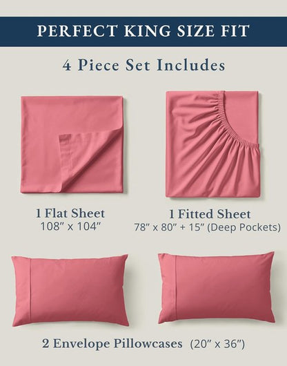 LANE LINEN 100% Organic Cotton King Size Bedsheets - Soft, Comfy Luxury Percale Cooling Sheets | Oeko-Tex Certified, Mineral Red