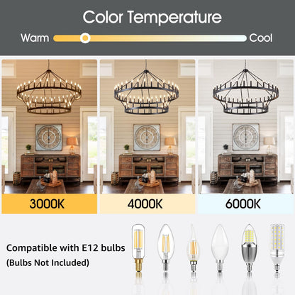 VBKK 60-Inch Black Extra Large Wagon Wheel Chandelier, 2 Tier 54-Light Farmhouse Chandeliers Industrial Round High Ceiling Pendant Light for Dining Room, Living Room, Entryway, E12