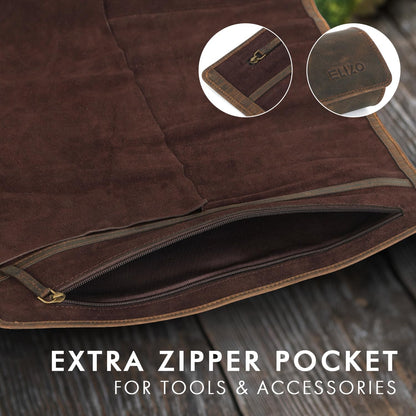 ELIZO Leather Knife Roll Chef Knife Bag Professional Chef Knifes Roll Bag Travel Storage Carrying Case Wrap Holder Sheath Kitchen Carrier Protectors Sleeve Tool Chefs Gift Grizzly