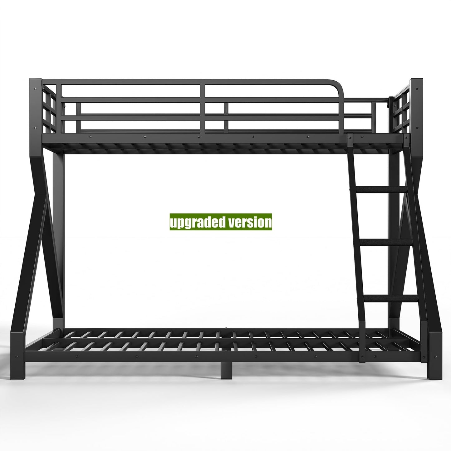 LEEKAF Stronger & Thickened Heavy Duty Metal Bunk Bed Twin XL Over Queen Size for Adults Teens, Safer More Stable Bunkbed (Greater Weight Capacity) (Black,Twin XL Over Queen A)