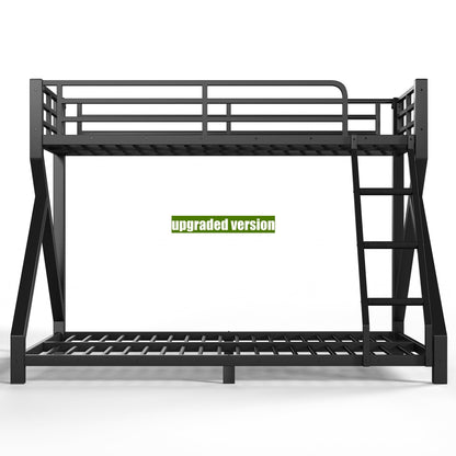 LEEKAF Stronger & Thickened Heavy Duty Metal Bunk Bed Twin XL Over Queen Size for Adults Teens, Safer More Stable Bunkbed (Greater Weight Capacity) (Black,Twin XL Over Queen A)