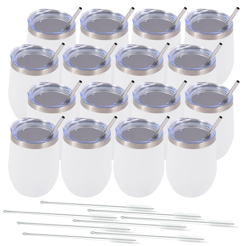 Dongni Stemless Insulated Wine Glass Tumbler,12 oz Stainless Steel Stemless Wine Glass Keeps Beverages Cold for 6 Hours, Hot for 3 Hours Non-Slip, Easy-Grip Insulated Cup(White 16pack)
