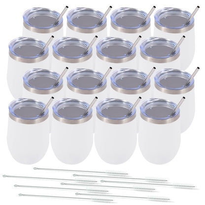 Dongni Stemless Insulated Wine Glass Tumbler,12 oz Stainless Steel Stemless Wine Glass Keeps Beverages Cold for 6 Hours, Hot for 3 Hours Non-Slip, Easy-Grip Insulated Cup(White 16pack)