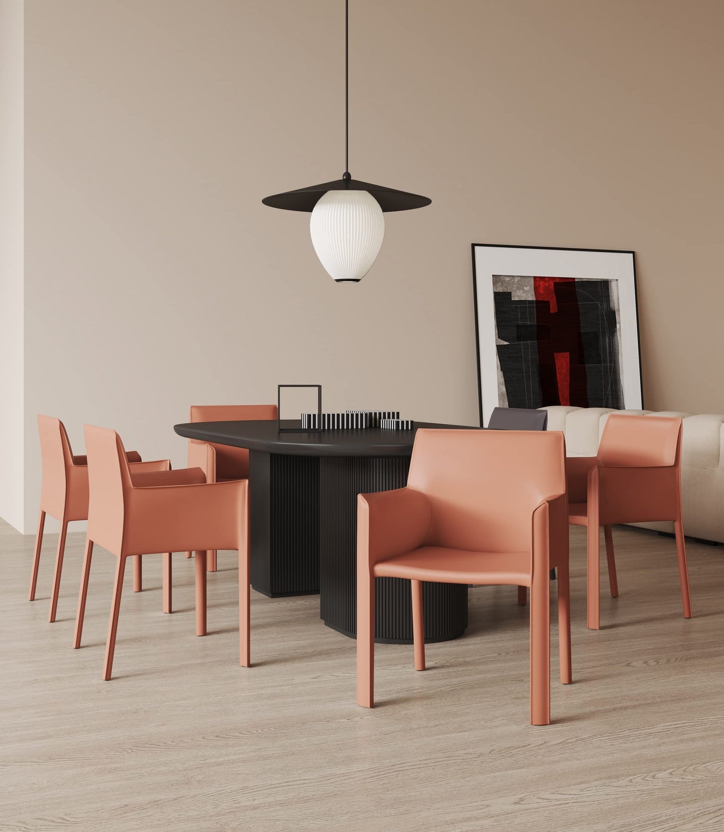 Manhattan Comfort Vogue Modern Faux Leather Dining Chairs, Metal Frame, Comfortable Padded Seat, Fully Assembled Armchair Accent Furniture, Set of 2, Clay