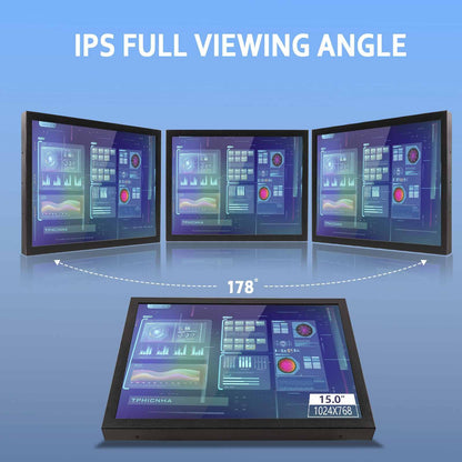 VSDISPLAY Portable Industrial Monitor with Dual Speaker,15 Inch 1024x768 4:3 IPS LCD Touchscreen and VGA DVI Video Input,Metal Shell with Bracket