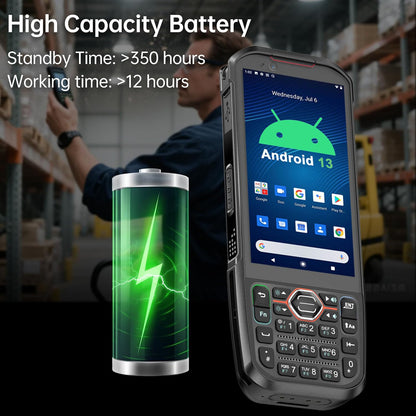 RUGLINE 2025 Android13 PDA, 6GB+64GB Barcode Scanner with Keypad, Equip with 1D 2D QR Code Scanner, Support hot-swappable, BT, WiFi, 4G LTE, NFC, 8-Core CPU Inventory Barcode Data Collector