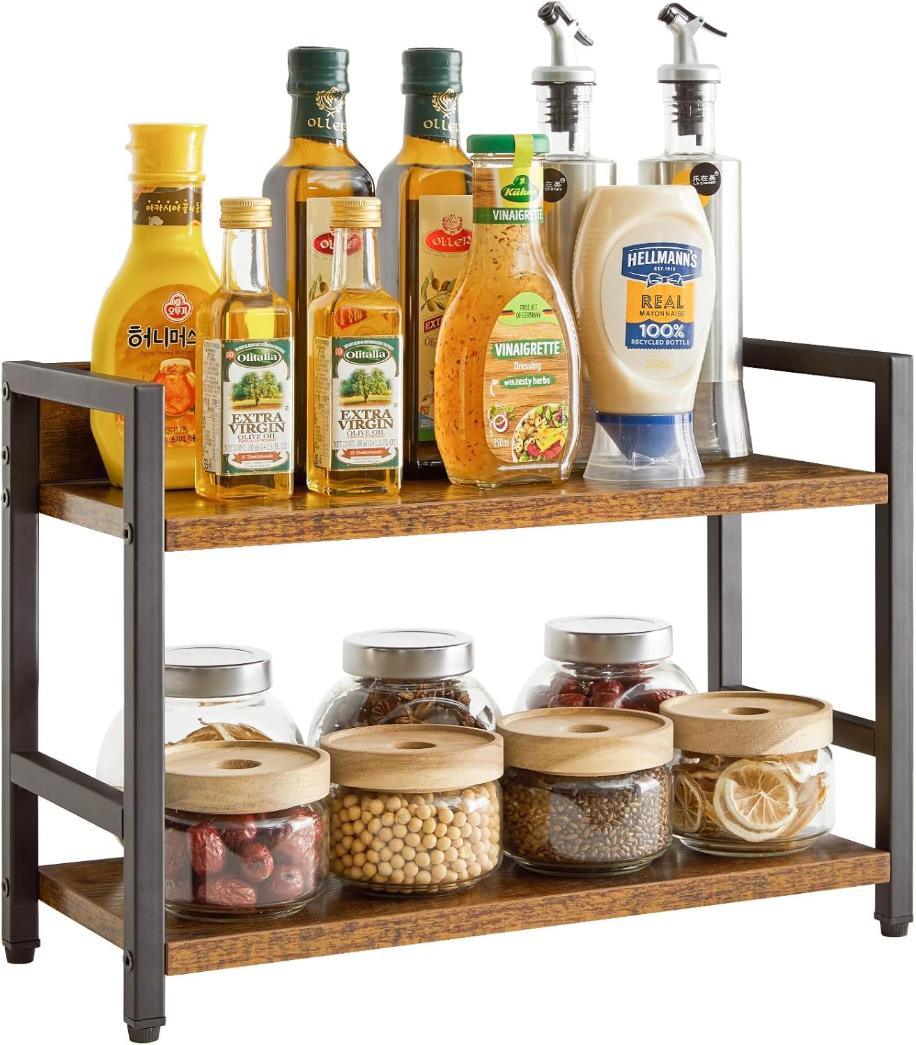 IBUYKE 2-Tier Spice Rack, Industrial Counter Shelf Desktop Storage Organizer for Kitchen Office Living Room