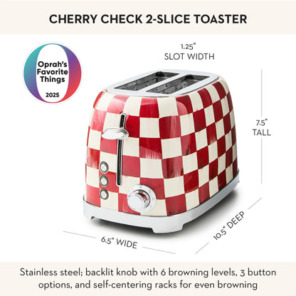 MACKENZIE-CHILDS 2-Slice Toaster, Decorative Toaster for Kitchen, Red-and-White Cherry Check