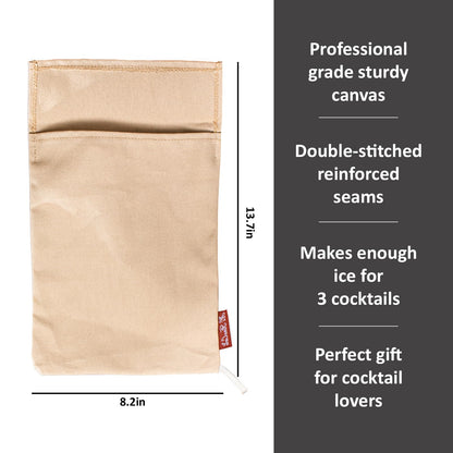 Canvas Ice Crusher Bag, Lewis Style Ice Bag with Flap – Craft Perfect Crushed Ice for Cocktails, Mai Tais & Beyond, Beige