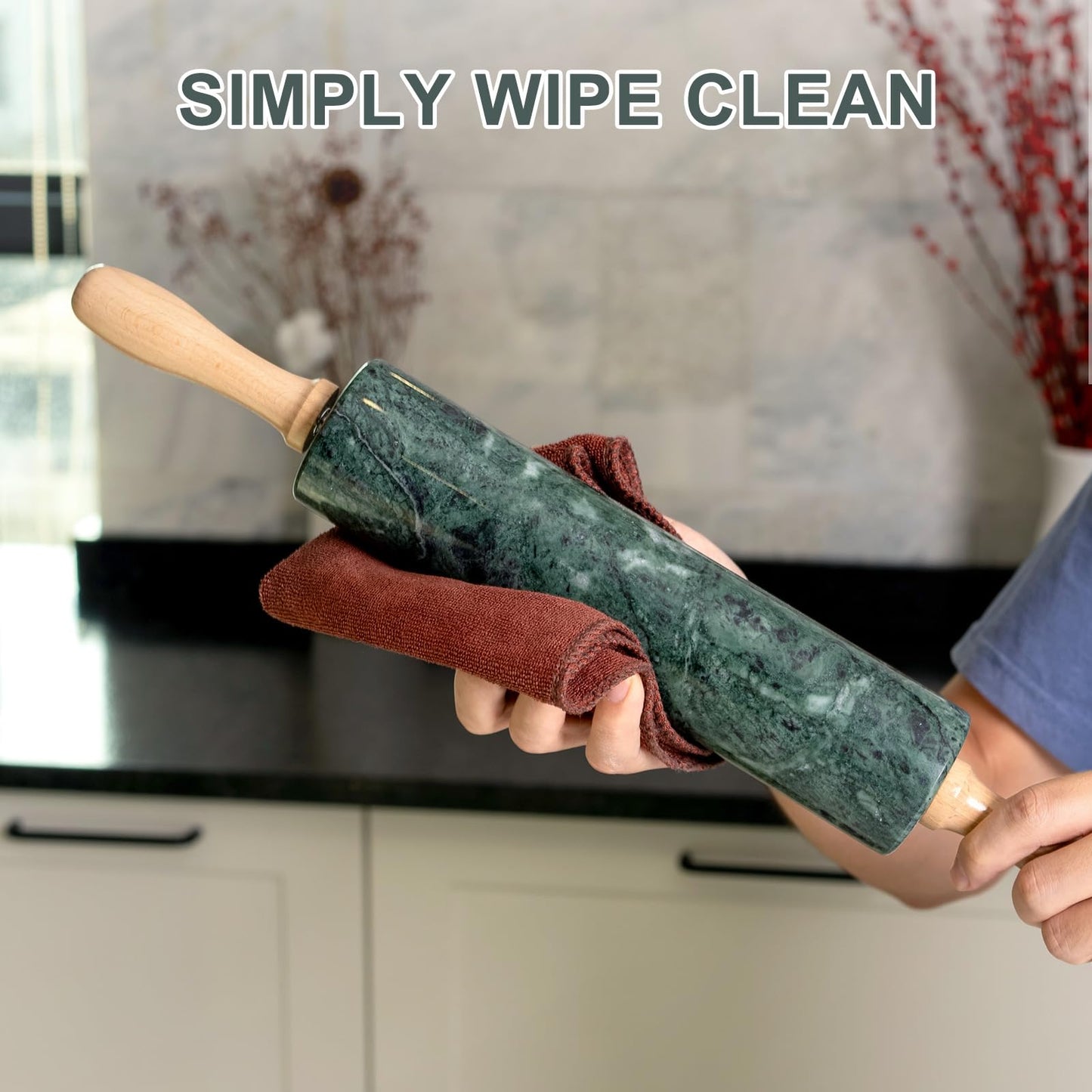 Koville Indian Green Marble Rolling Pin, Non-Stick Stone Dough Roller, 18 Inch Rolling Pin for Baking,Pasta, Dumpling, Ravioli, Fondant,Pie Crust, Kitchen Baking Pastry Tools, Kitchen Essential