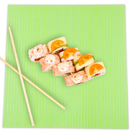 Hoolerry 3 Pieces Kitchen Sushi Rolling Mat Non Stick Japanese Plastic Sushi Plates Making Kit Rolling Maker Homemade for Kitchen Home Cooking DIY(Green)
