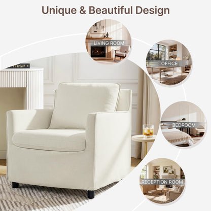 Upholstered Barrel Accent Chair with Storage Ottoman,Modern Armchair with Washable Slipcover for Living Room, Bedroom,Reading Spaces,Office,Cream White