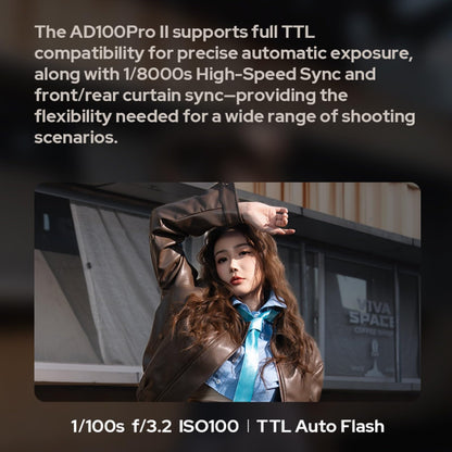 Godox AD100 Pro II AD100Pro II 100Ws Flash, 490 Full Power Flashes, 0.01-1.5s Recycling, 2W LED Model Light, 1/8000s HSS, 2.4G Wireless, Pocket Flash Strobe for DSLR Cameras (Godox AD100 Pro Upgrade)