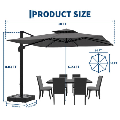 10x10 FT Square Outdoor Umbrella with Base, Cantilever Patio Umbrella with 360° Rotation & Adjustable Height, Heavy Duty Aluminum Umbrella Outdoor Patio for Garden Poolside,Grey
