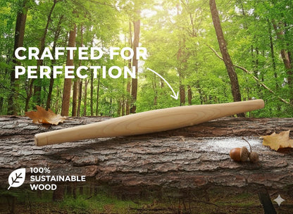 16Inch Professional French Rolling Pin for Baking Premium Sal Hardwood Dough Roller for Pizza Pastry Fondant & Cookies Lightweight Durable & Moisture Resistant Tapered Wood Roller for Kitchen