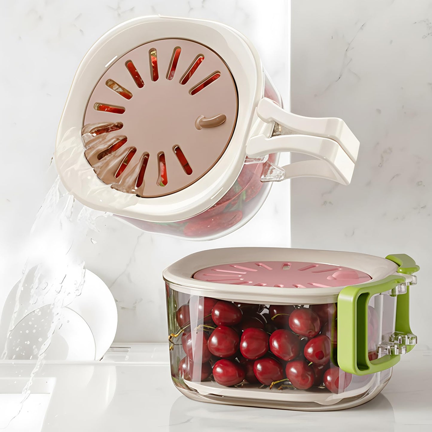 Fruit Vegetable Washing Bowl with Strainer, Multifunctional, Berry Lettuce Keeper for Fridge Refrigerator Organization, Portable Colander for Kitchen, Drainer Container With Lid, 2 Pack (Mix)