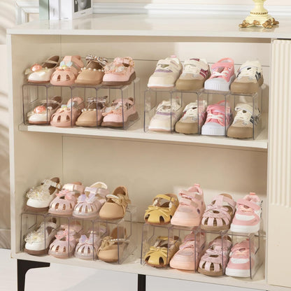 2PACK Closet 4 Clear Acrylic Kids Shoe Rack for Organizers and Storage, Small Clear Shoe Rack Sections Toddler Baby