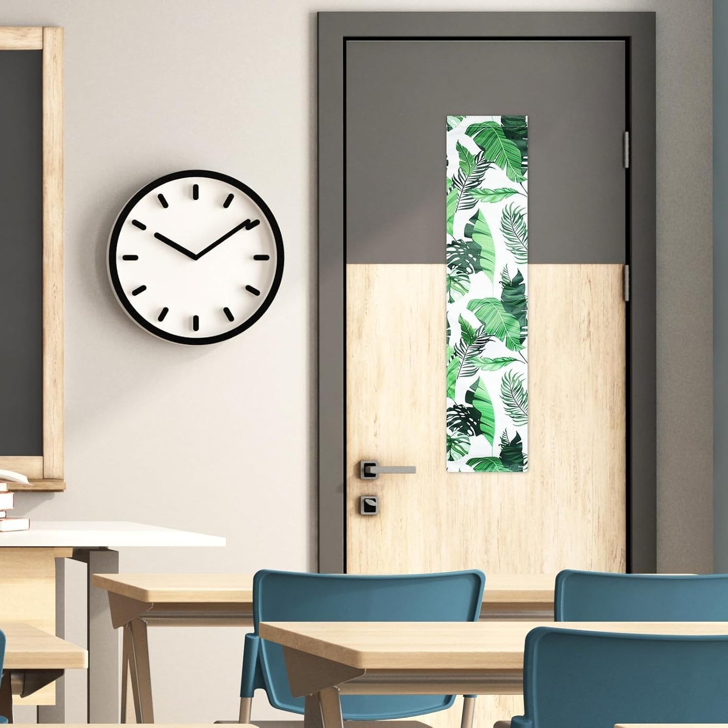 2 Pcs Blackout Window Shades for Classroom, 8 x 36 Inches Tropical Leaves Patterns Side Door Window Curtain
