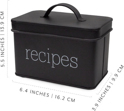 AuldHome Farmhouse Enamelware Recipe Box (Black) for 4 x 6 Inch Recipe Cards