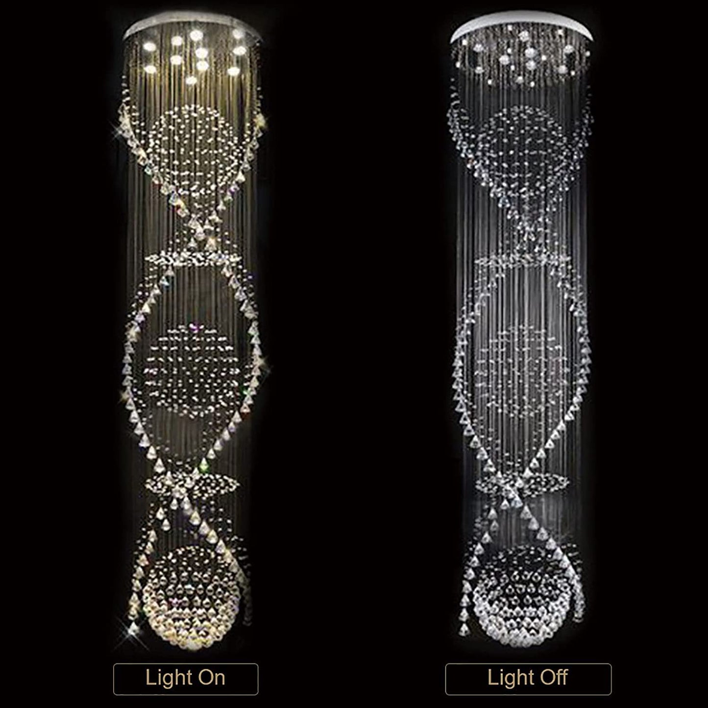 7PM Chandelier for Staircase, Crystal Foyer Chandelier High Ceiling, Modern Raindrop Chandeliers Flush Mount Ceiling Light Fixture for Spiral Staircase, Foyer, Entryway, High Ceiling W25.6 X H 98.4"