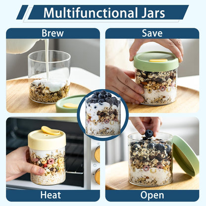 22oz 16 oz (4PCS) Overnight Oats Containers with Lids, & Glass Jars with Airtight Lids, Wide Mouth Overnight Oats Jar