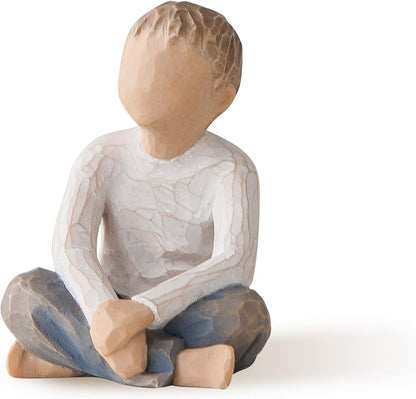 Willow Tree Imaginative Child, Nurtured by Your Loving Care, Seated Boy Figure in Blue Jeans