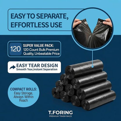 Black Trash Bags - 20-25 Gallon Large Kitchen Garbage Bags | 120 Count, Unscented, 30" x 33" Size