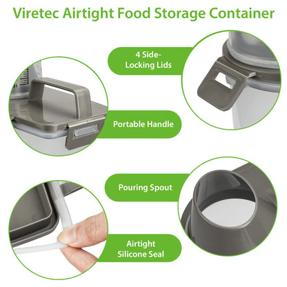 Viretec Rice Airtight Storage Container, 3 to 5Lbs Cereal Dry Food Flour Bin, Pet Dog Cat Food Dispenser with Measuring Cup, BPA Free Clear Plastic Kitchen and Pantry Organization Bin for Sugar