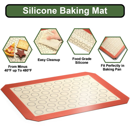Baking Sheet Tray Cooling Rack with Silicone Baking Mat Set, Stainless Steel Cookie Pan For Oven, Set of 9 (3 Sheets + 3 Racks + 3 Mats), Warp Resistant & Heavy Duty & Easy Clean, Red
