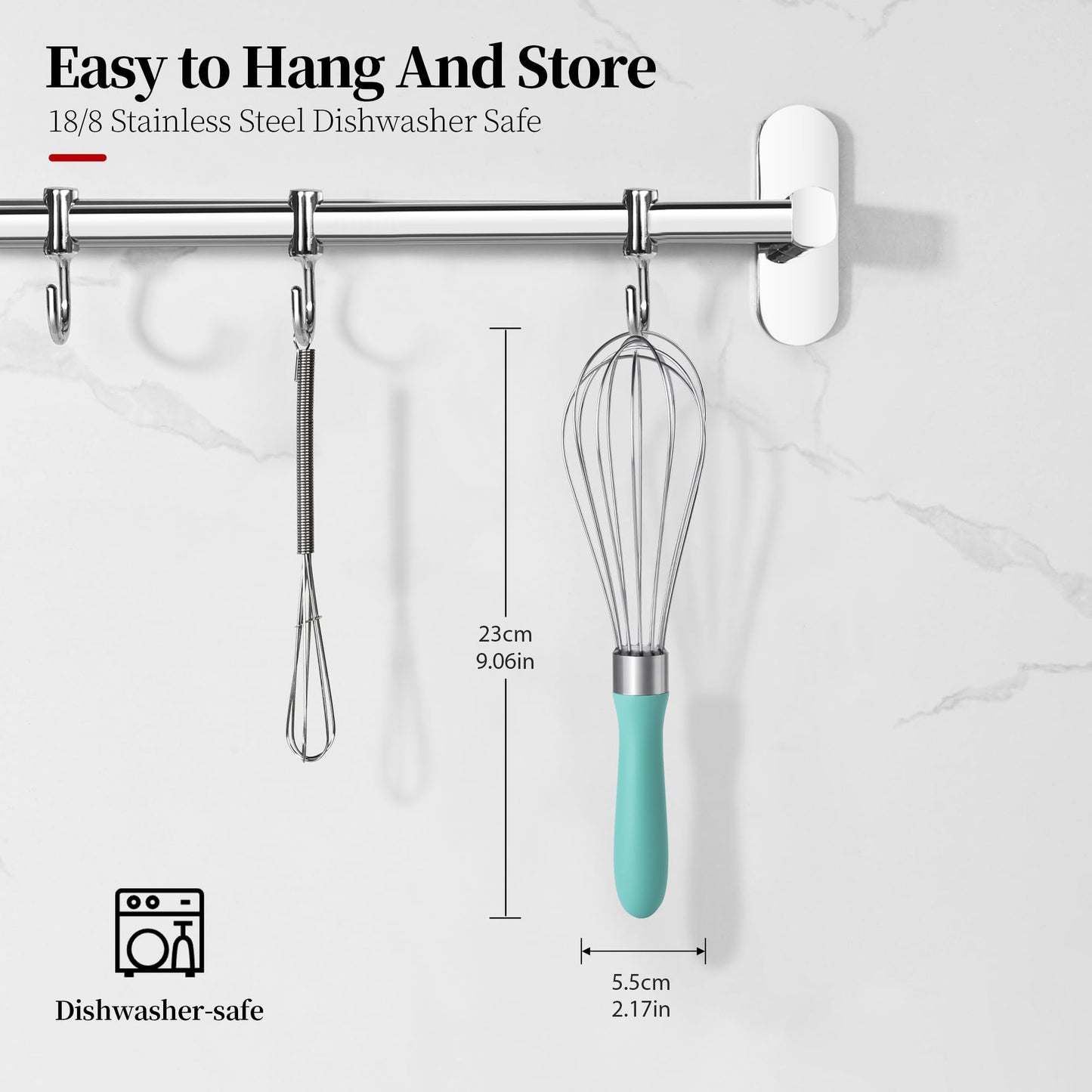 Lilybeam Small Whisk: Stainless Steel 9in Wire Balloon Wisk Kitchen Egg Whisker Heavy Duty Hand Mixer for Cooking Baking Whipping Blending Mixing Stirring Sauce, Flour, chocolate (Aqua Sky)
