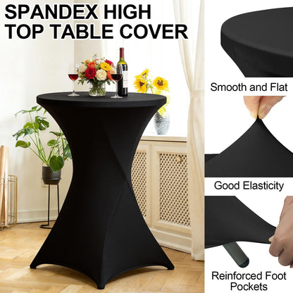 HTVSHEE 2 Set 32" High Top Table Round Folding Cocktail Tables with Removable Legs & 2 Stretch Covers White Tall Bar Table for Wedding Party Patio Events