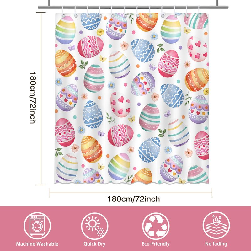 Mocsicka Easter Eggs Shower Curtain Happy Easter Bathroom Shower Curtain Spring Holiday Waterproof Fabric Shower Curtains Bathtub Decor with 12 Hooks 72 X 72 Inches