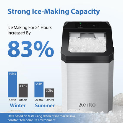 Aeitto Nugget Ice Maker Countertop, 55lbs/24H Ice Machine with 3.6L Water Tank&3.2Lbs Ice Basket, Self-Cleaning Pebble Ice Maker with Stainless Steel Housing for Home Office and Party, Silver