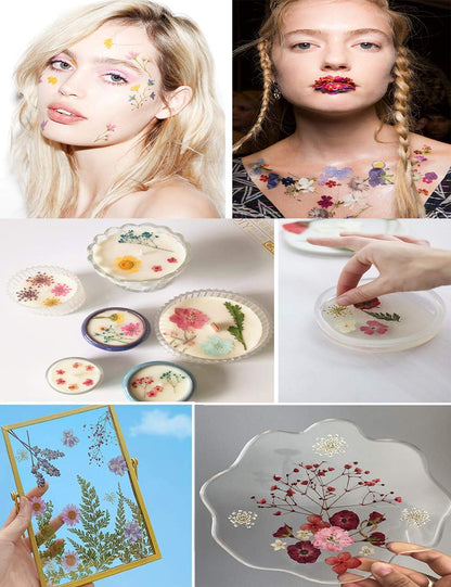 140PCS White Dried Pressed Flowers with Butterfly Stickers - YouthBro Real Nature Flowers Craft Set for Resin DIY Jewelry Candle Soap Vase Making Nail Card Scrapbook Art Floral Decors