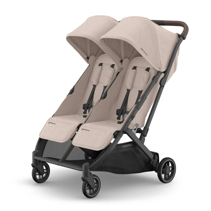 UPPAbaby Minu Duo Side-by-Side Double Stroller - Lightweight + Compact Design for Travel - Easy Fold- from Birth to Toddler - Independent Recline -Ada (Sandstone/Carbon Frame/Chestnut Leather)