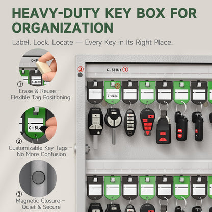 WeHere 48-Key Smart Key Lock Box Wall-Mount, Key Cabinet with Key Management App(Track Key Borrow/Return), Keypad, Bluetooth & WiFi Unlock (Sold Separately) for Commercial, School, Rental, Office