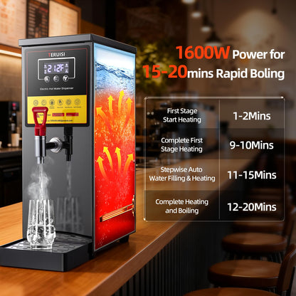 TERUISI Commercial Hot Water Dispenser, 1600W Electric Water Boiler Countertop, 30L(8Gal)/H Step-Heating Stainless Steel Water Dispenser with 86°F-212°F Temperature Control for Office Bars Hotel, 8L