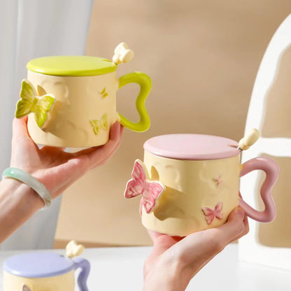 Disoza Butterfly Coquette Mug Porcelain Coffee Tea Cup 12 OZ Violet Bow Ceramic Cute Coffee Mug for Women Girl