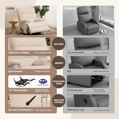 Divanus Large Glider Rocker Recliner,Beige Swivel Rocking Recliner Chair,Reclining Sofa Rocking Chair Nursery,23 Inches Deep Seat & 27 inches High Back,for Living Room, Bed Room‎ (Beige)