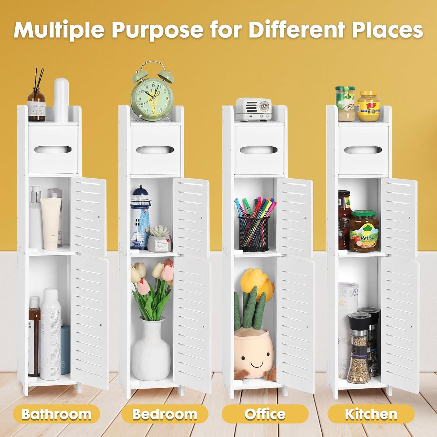 ShellKingdom Toilet Paper Holder Stand, Small Bathroom Storage Cabinet with Doors and Shelves, Slim Storage Cabinet