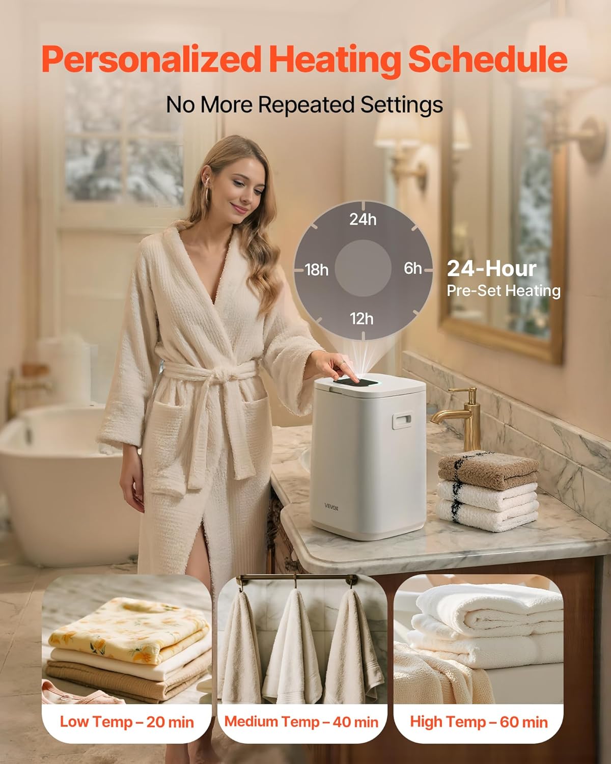 VEVOR Towel Warmers for Bathroom, Towel Warmer Bucket Auto Shut Off for Spa Fits up to 3 Oversized Towels, Blankets, Clothes, Bathrobes, PJ's and More