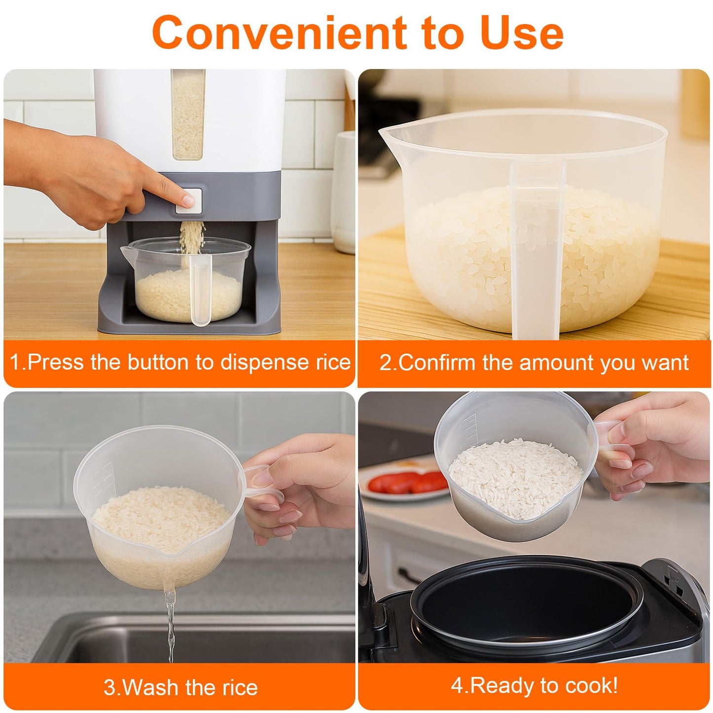 Mity rain Rice Dispenser 20 Lbs with Moisture Absorbing Clay, Rice Storage Container with Measuring Cup, 12 L Cereal Containers Storage Airtight for Kitchen Pantry Organization