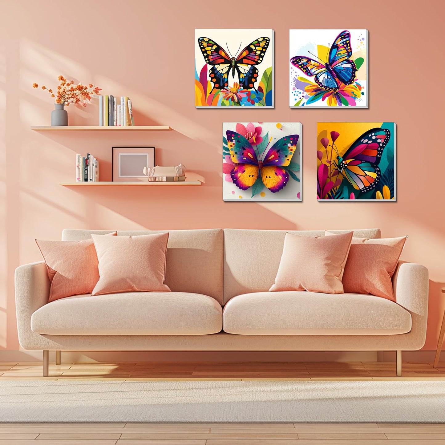 4 Pack Paint by Numbers Kit for Kids, Girls Color by Number Painting Kits for Kids Ages 8-12 Butterfly Paint by Numbers with Framed Canvas Children DIY Paints by Number Kits for Beginners 8x8 Inch