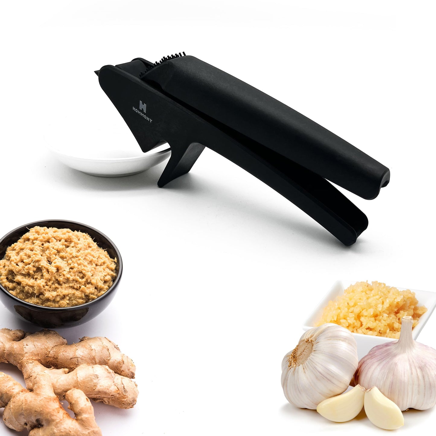 Hommony XPress | All-In-One Garlic Press Easy to Use & Clean, Effortlessly Squeeze Garlic Mincer, Durable Nylon Plastic Garlic Crusher, No Peel Needed & No Smelly Fingers